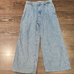 ❤️ GAP HIGH RISE PLEATED WIDE LEG CROP JEANS, LINEN COTTON BLEND, 8 (29)